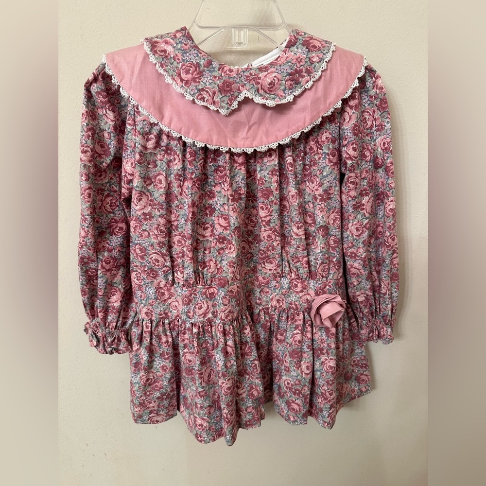 Vintage Bryan Floral Mauve/Pink Prairie Style Collard Dress Size 3T Cottage Core